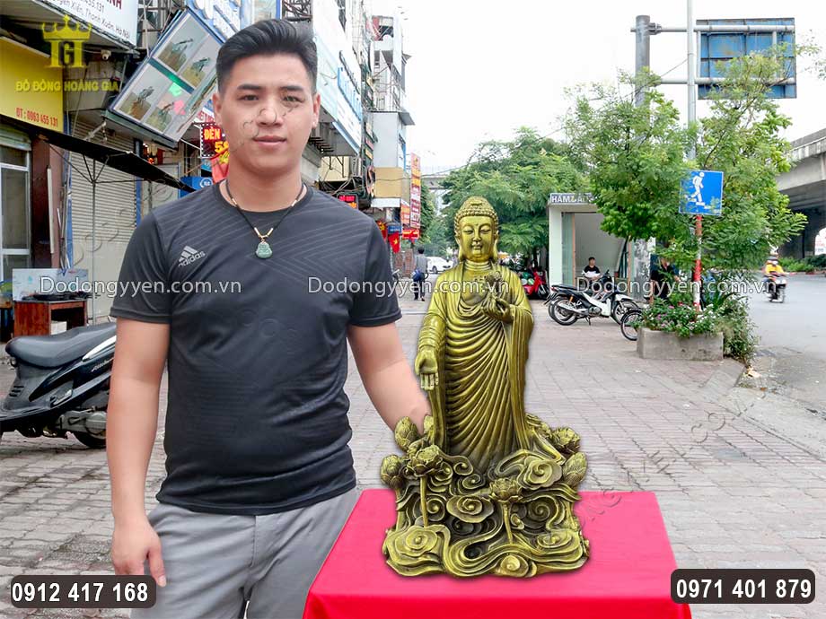 Tượng Phật A Di Đà Cưỡi Mây Bằng Đồng Vàng 50Cm